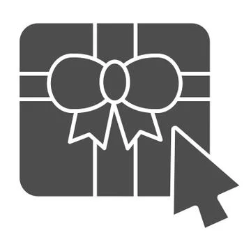 Gift box with cursor solid icon. Online shopping vector illustration isolated on イラスト素材
