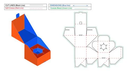 Gift box, custom auto bottom lock box dieline template and 3D trndering box Stock Illustration