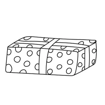 Gift box decorated with polka dots tied with ribbon doodle. Stock Illustration