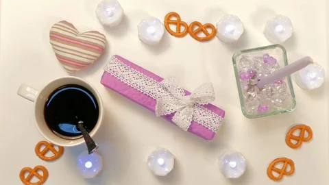 Gift Box With Decorations On White Background Stock Footage 82299478