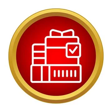 Gift box delivery status complete icon button Stock Illustration