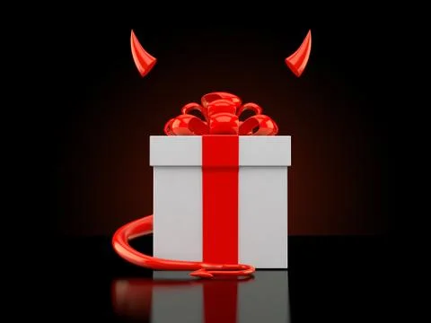 Gift box with devil horns and tail Stock Illustration