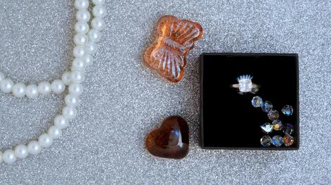 Gift box with diamond ring. Stock Photos