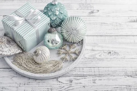 Gift box with different christmas decorations Stock Photos