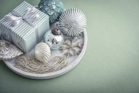 Gift box with different christmas decorations Stock Photos