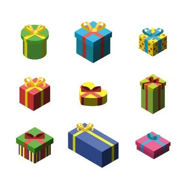 Gift Box Different Size Collection Set Vector Stock Illustration