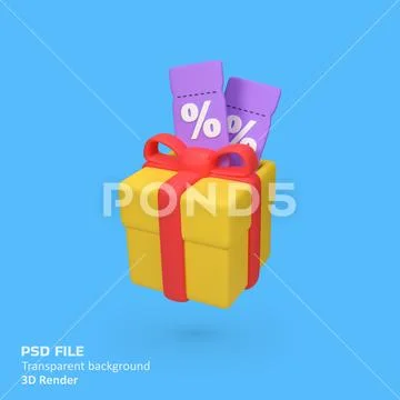 Gift box with discount voucher isolated 3d render icon illustration PSD Template
