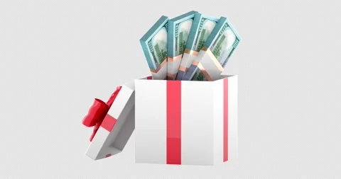 Gift box with dollar bills rotation animation seamlessly loopable. 3D rende.. Stock Footage 334882812