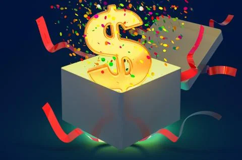 Gift box with dollar sign inside, 3D rendering Illustrazione stock