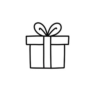 Gift box doodle icon, vector black line illustration Stock Illustration