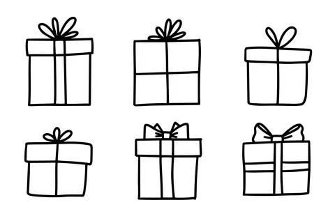 Gift box doodle set hand drawn present illustration, cartoon sketch line art Ilustración de archivo