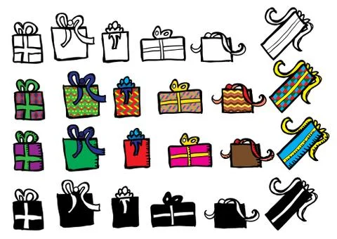 Gift box doodle  sheet Stock Illustration