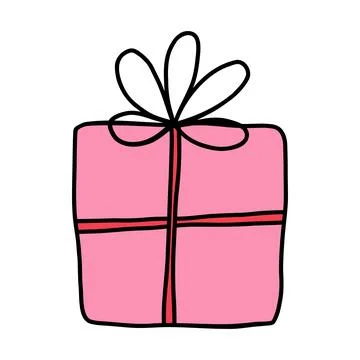 Gift box in doodle style. Cute hand drawn gift box, perfect for celebrating Stock Illustration