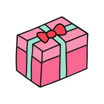 Gift box in doodle style. Cute hand drawn gift box, perfect for wedding Stock Illustration