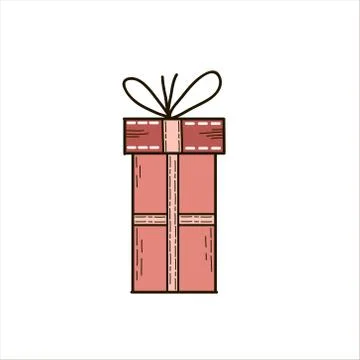 Gift box drawing. Vector color freehand drawing in doodle style. Stock Illustration