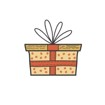 Gift box drawing. Vector color hand drawn illustration in doodle style. Stock Illustration