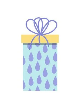 Gift box with drobs. Blue present box with drobs and yellow box top. Flat Stock Illustration