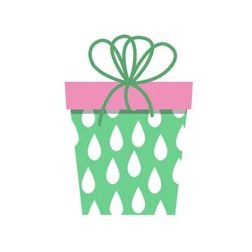 Gift box with drobs. Green present box with drobs and pink box top. Flat Stock Illustration