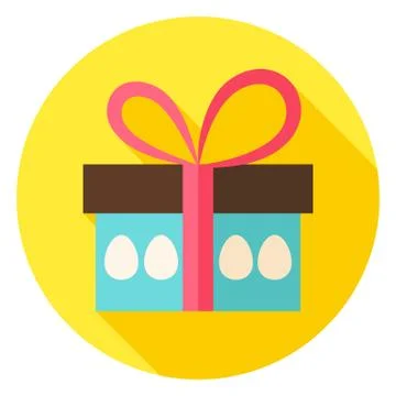 Gift Box with Easter Eggs Circle Icon Stock Illustration