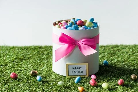 Gift box easter eggs happy Stock Photos
