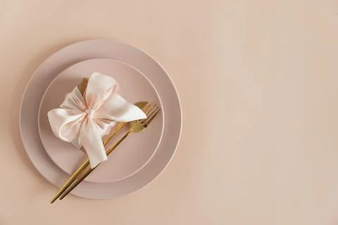 Gift Box on Elegant Table Setting. Romantic Valentines Day Flatlay in Soft .. Stock Photos