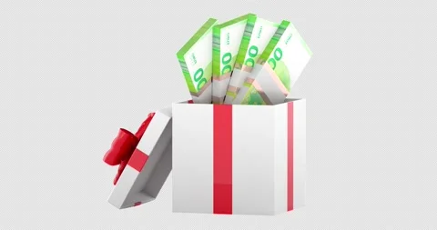 Gift box with euro banknotes rotation animation seamlessly loopable. 3D ren.. Stock Footage 334689259