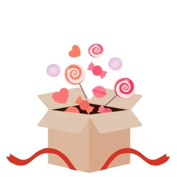 Gift box filled with candy, vector graphics Stock Illustration