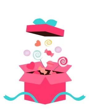 Gift box filled with candy, vector graphics Stock Illustration