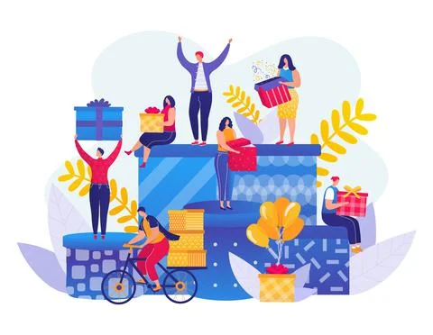 Gift box, flat celebration present for happy people, vector illustration Illustrazione stock