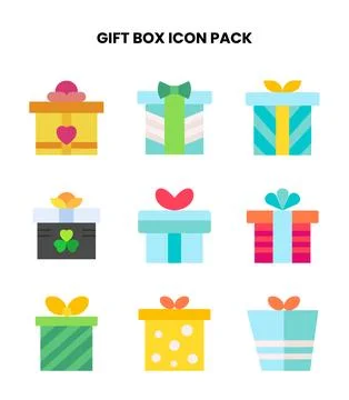 Gift Box Flat Collection Icons Pack Stock Illustration