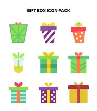 Gift Box Flat Collection Icons Pack Stock Illustration