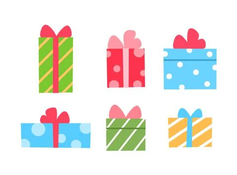 Gift box flat icons set on white background. Stock Illustration
