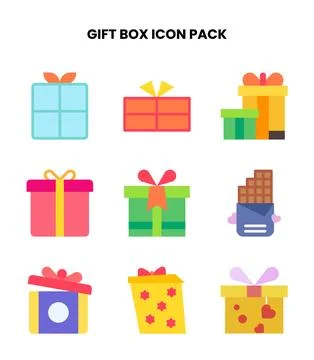 Gift Box Flat Vector Icons Pack Stock Illustration