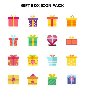 Gift Box Flat Vector Icons Pack Stock Illustration