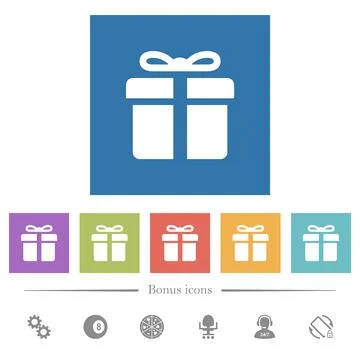 Gift box flat white icons in square backgrounds Stock Illustration