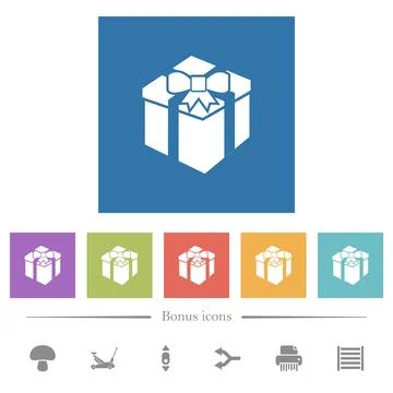 Gift box flat white icons in square backgrounds Stock Illustration