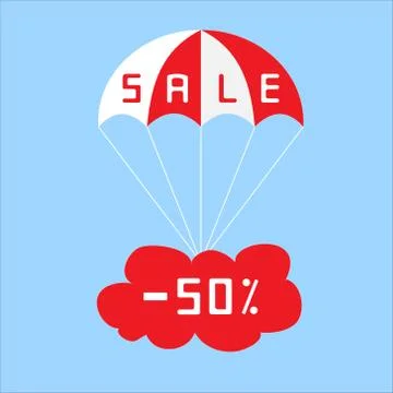 Gift box flies with a parachute, discounts, price collapse Stock Illustration