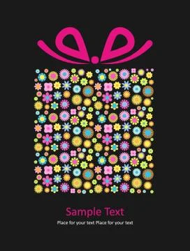 Gift box with floral pattern. Birthday Card. Ilustración de archivo