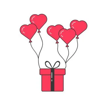 Gift box flying on balloons Stock Illustration