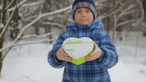 Gift box in the form of a heart in the hands of a child Stock Footage 84759728
