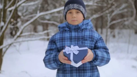 Gift box in the form of a heart in the hands of a child Stock Footage 85064554