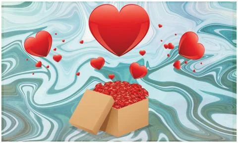 Gift box full of hearts on marble background Illustrazione stock