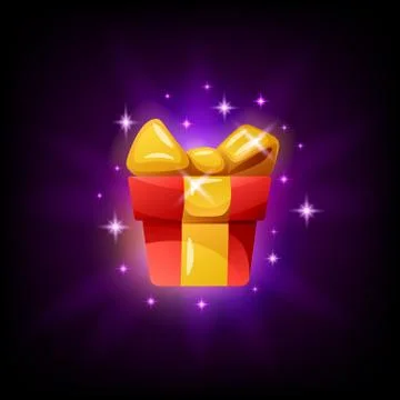 Gift box game interface icon on black background. Reward or prize GUI element Stock-Illustration