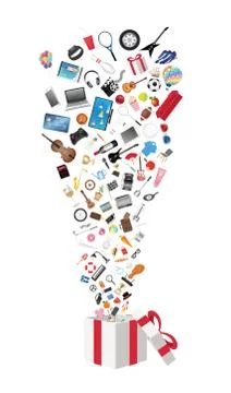 A gift box with general shopping objects Stock Illustration