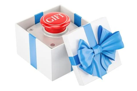Gift box with gift button, 3D rendering Stock Illustration