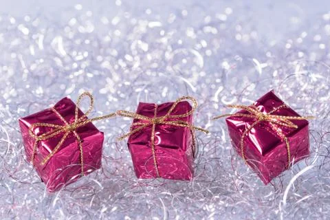 Gift Box with Glitter Background Stock Photos