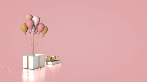 Gift Box Glitter Explode And Balloons Fly Out  Pastel pink and colors Video stock 230019893