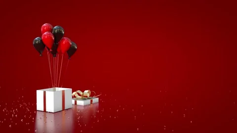 Gift Box Glitter Explode And Balloons Fly Out  Red and Black mixed Video stock 230019894