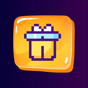 Gift box glossy ui button with pixelated color icon Stock Illustration