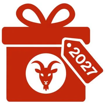 Gift box with goat logo and 2027 tag red icon Stock Illustration